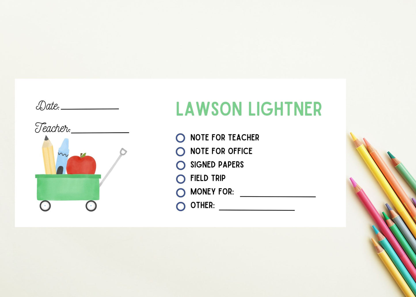 School Envelope, Little Green Wagon, set of 15