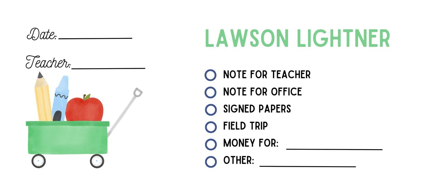 School Envelope, Little Green Wagon, set of 15