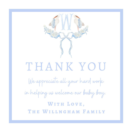 Sea Island Stork Thank You Gift Tags, Baby Boy Blue