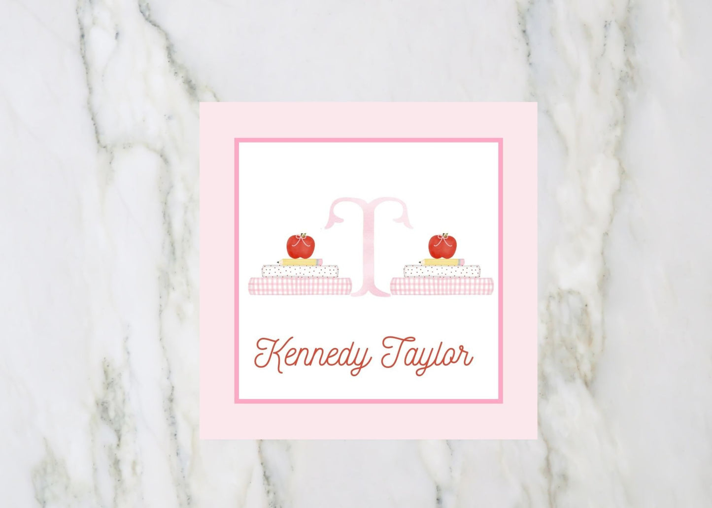 Back to School Bag Tag, Pink Stack of Books