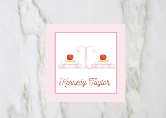 Back to School Bag Tag, Pink Stack of Books