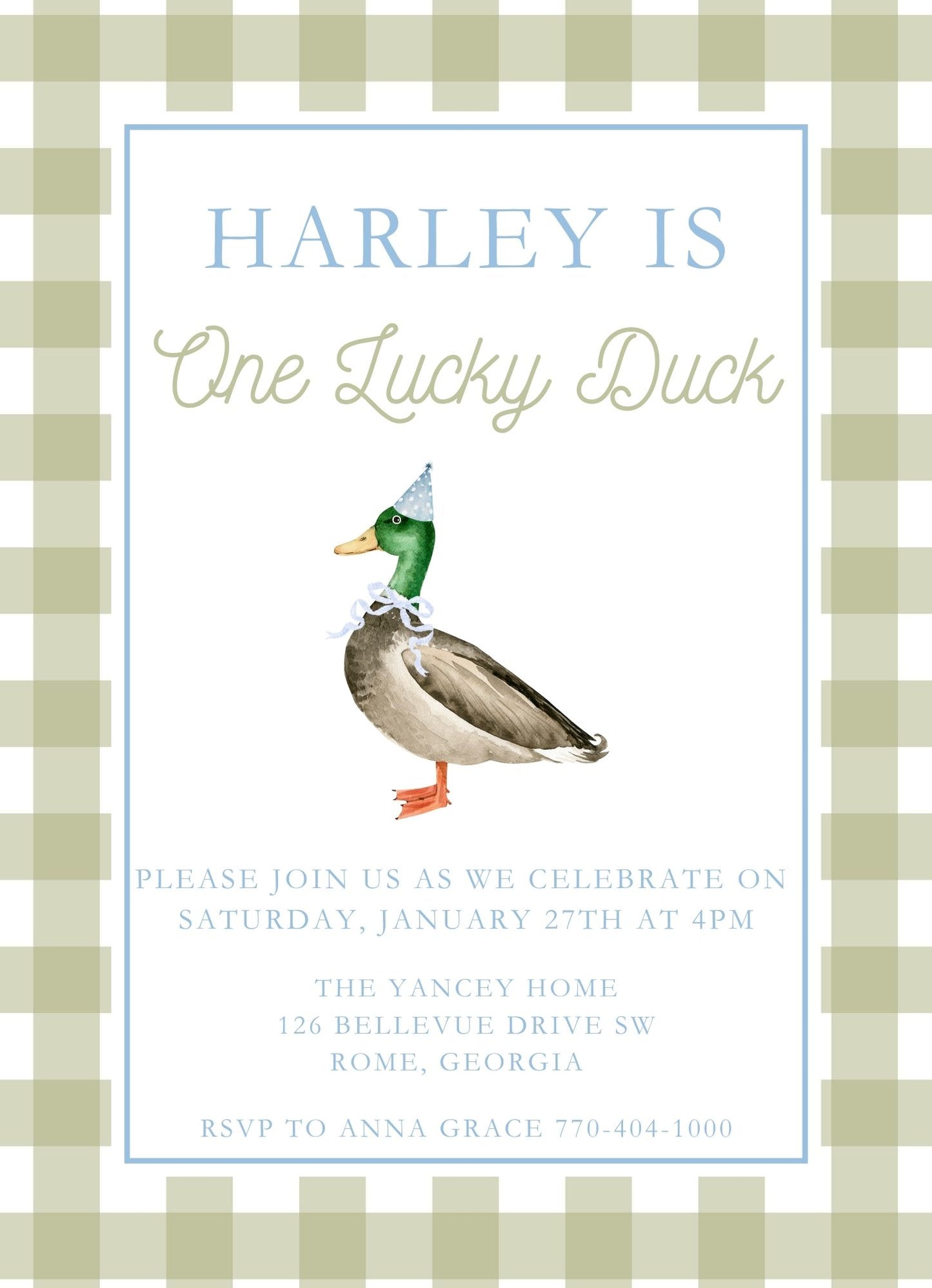 ONE Lucky Duck Birthday Invitation