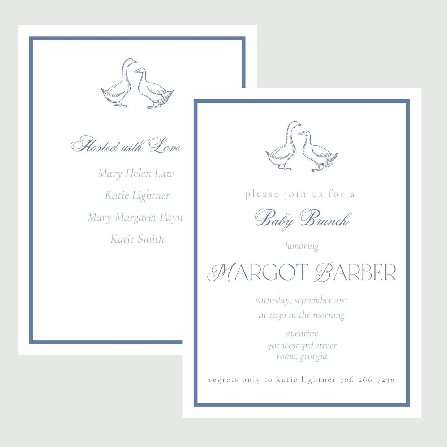 Storybook Geese Baby Shower/Birthday invitation, Blue