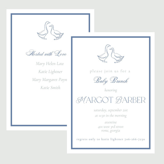 Storybook Geese Baby Shower/Birthday invitation, Blue