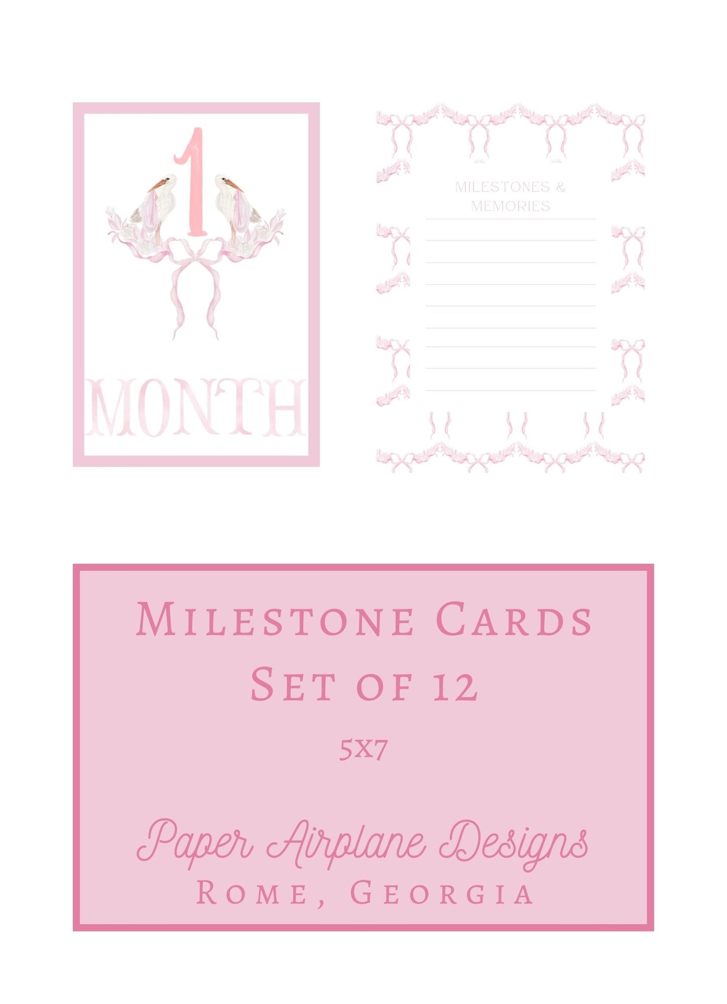 Sea Island Stork Milestone Cards, Pink