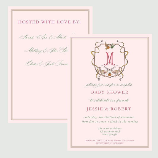 Oak Hill Pheasant Invitation (pink)