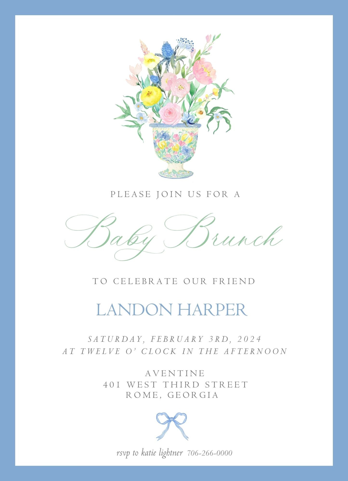 Beaufort Blooms Shower Invitation (Blue)