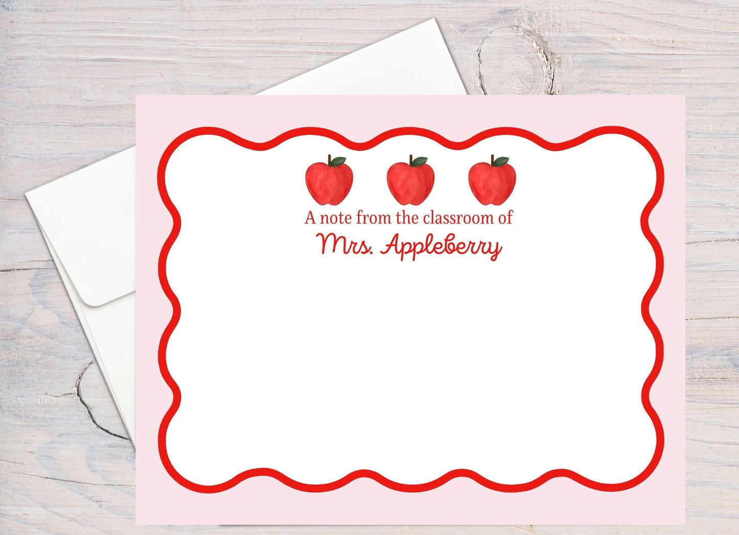 A Note From The Classroom Stationery, Wavy Border w/ apples