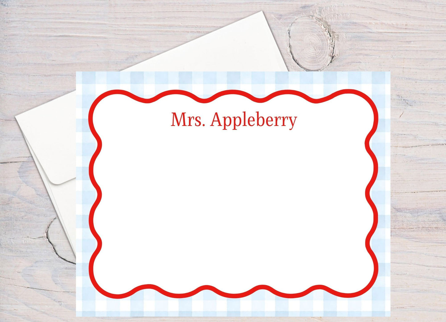 Personalized Teacher Stationery, Blue Gingham Wavy