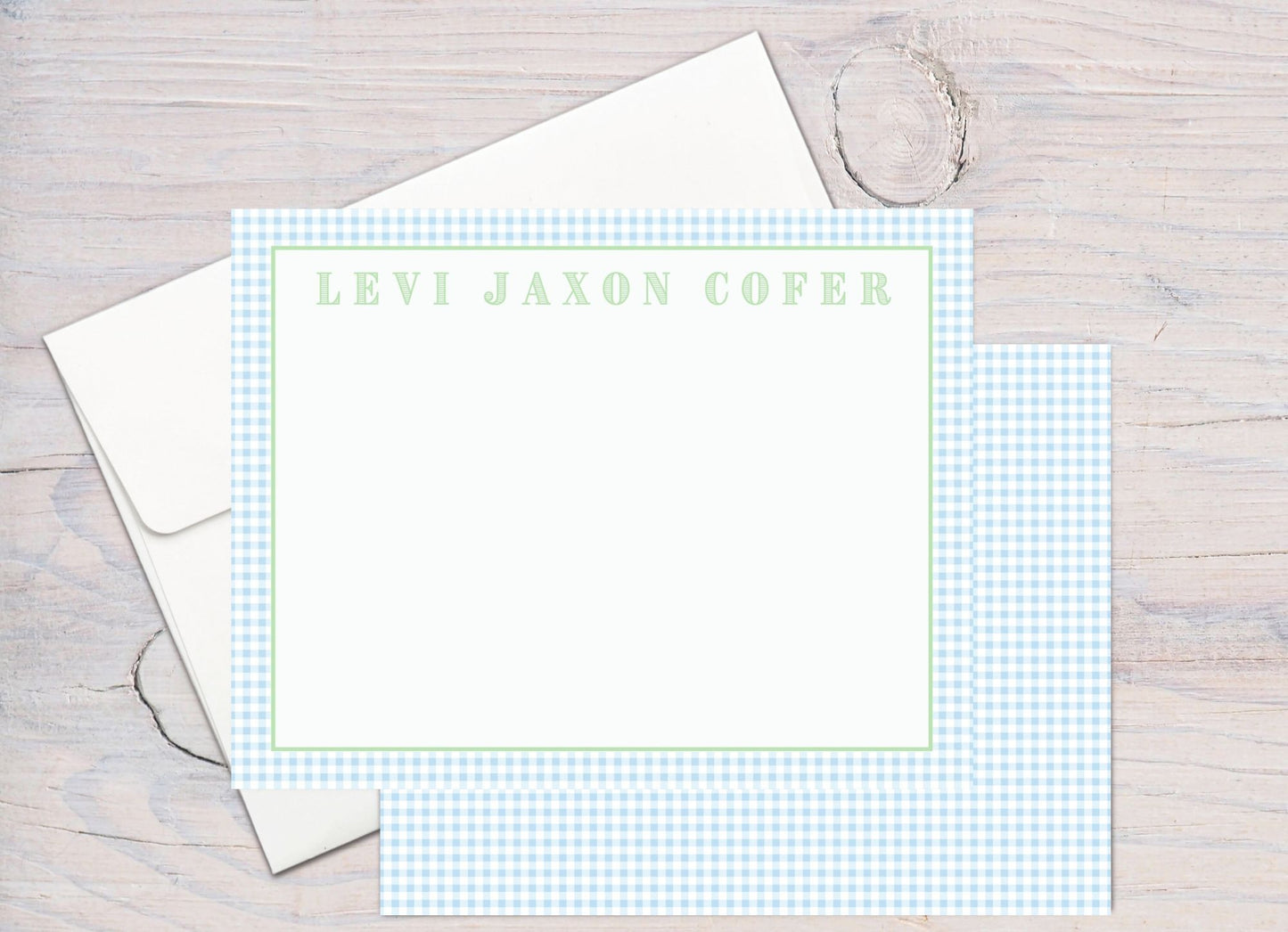 Blue And Green Gingham Stationery