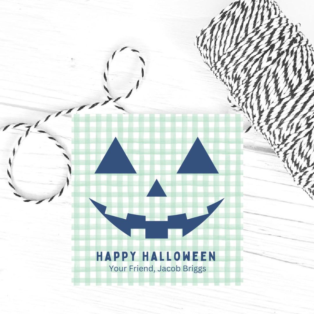 Gingham Pumpkin Gift Tag, Green