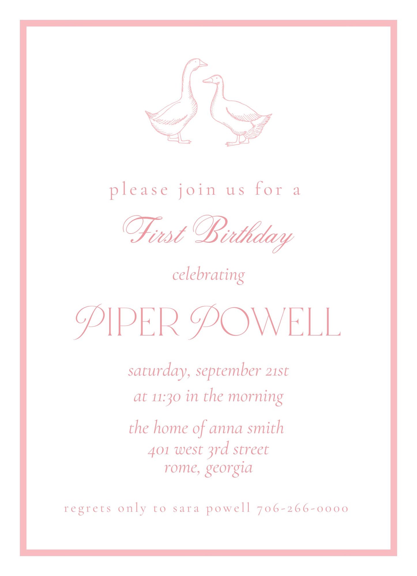 Storybook Geese Baby Shower/Birthday invitation, Pink