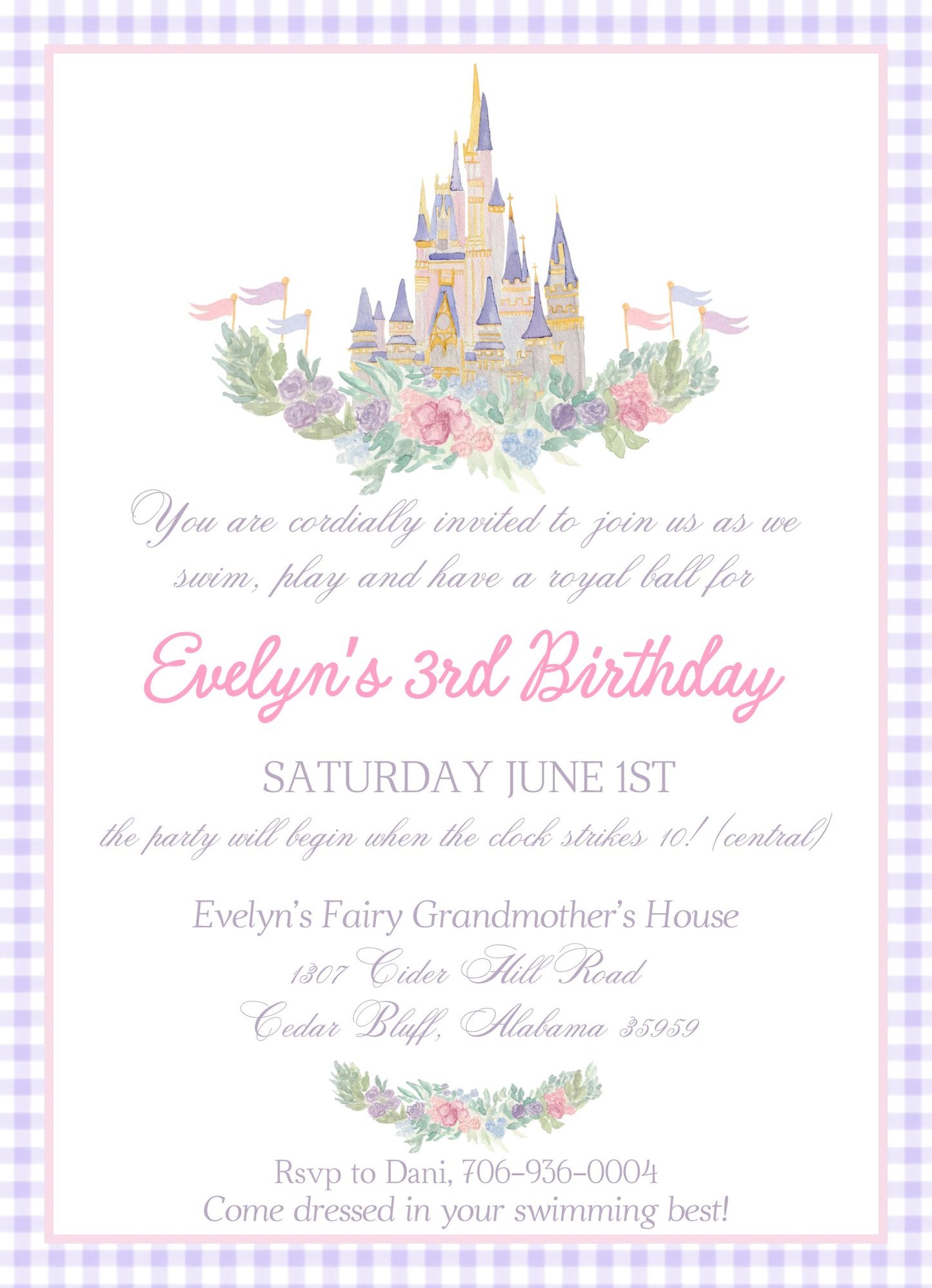 Princess Party Invitation, formal script