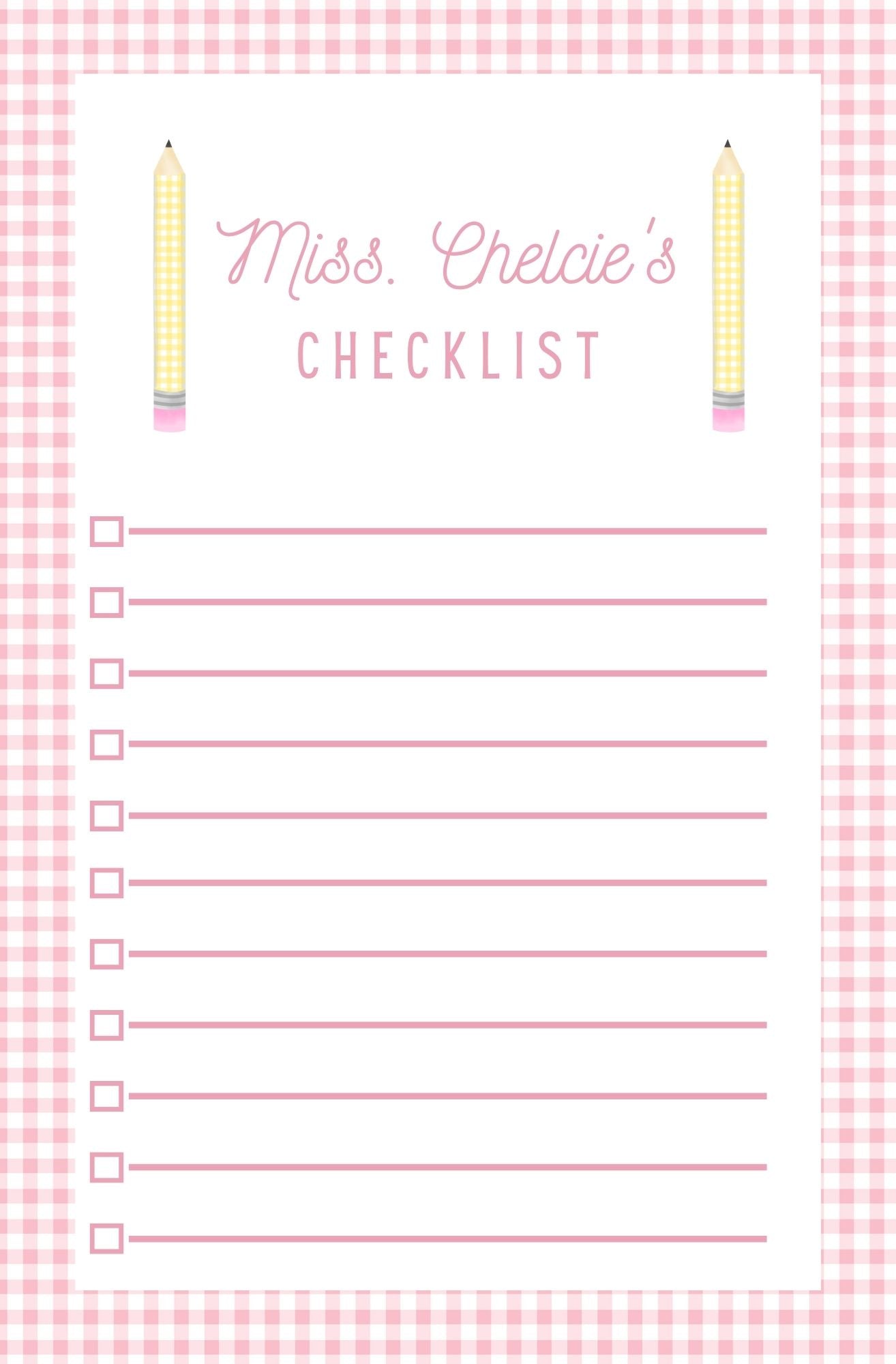 Personalized Teacher's Checklist, Pink Pencils