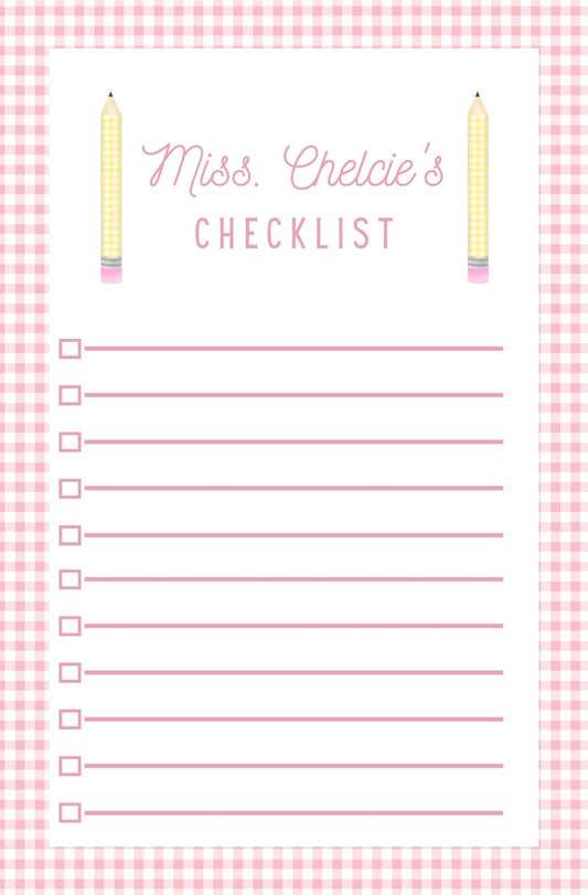 Personalized Teacher's Checklist, Pink Pencils