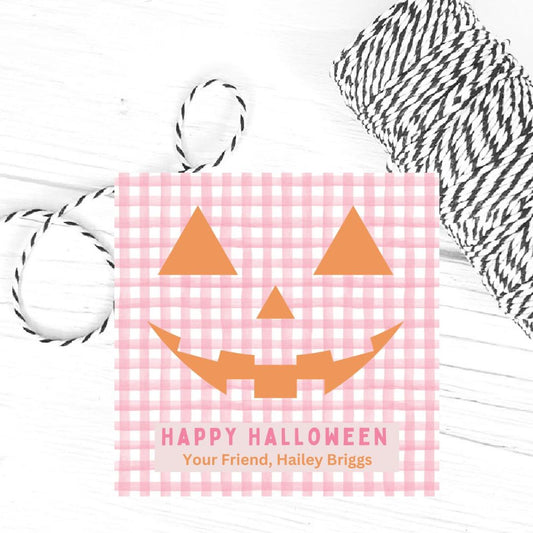 Gingham Pumpkin Gift Tag, Pink