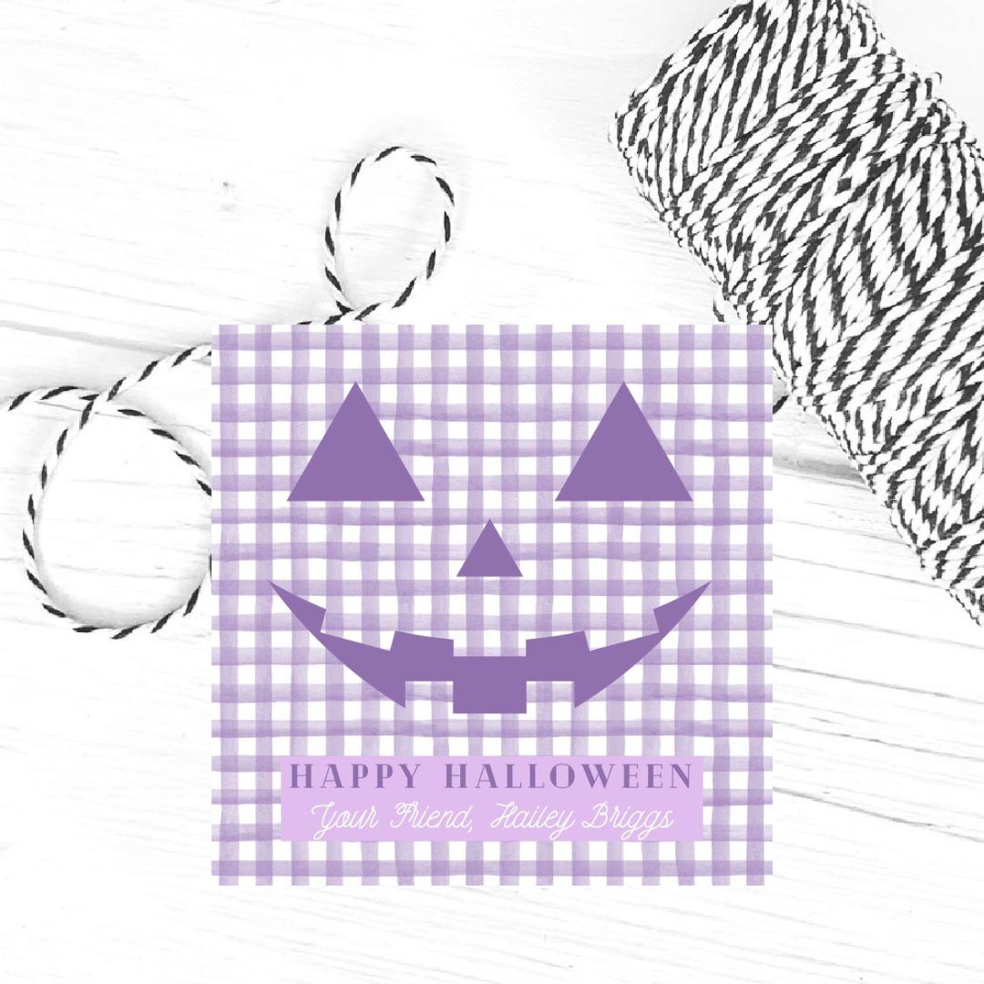 Gingham Pumpkin Gift Tag, Purple