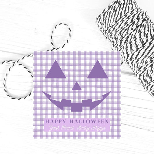 Gingham Pumpkin Gift Tag, Purple