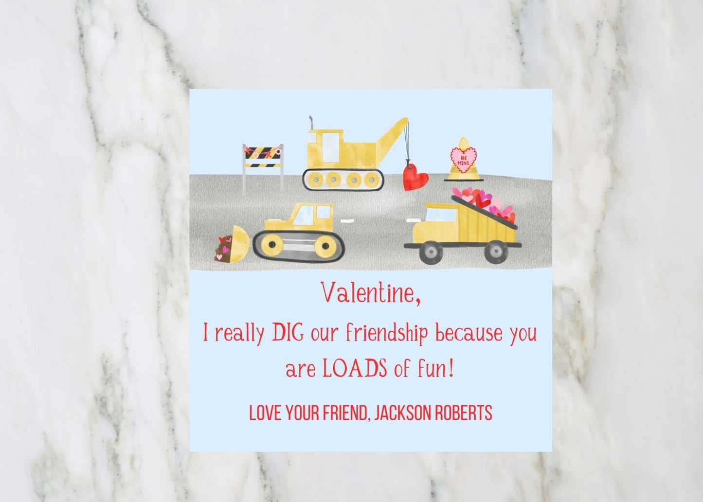 Valentine's Day Card, Construction Vehicles