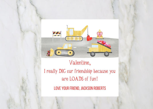 Valentine's Day Card, Construction Vehicles