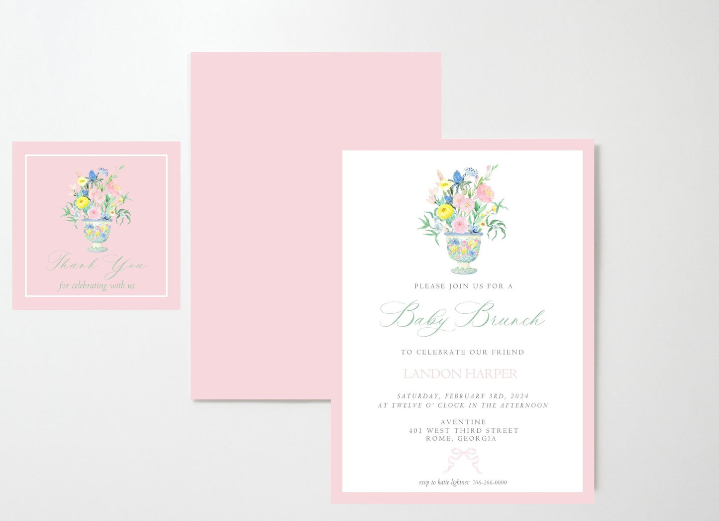 Beaufort Blooms Shower Invitation and Gift Tag Bundle (Pink)