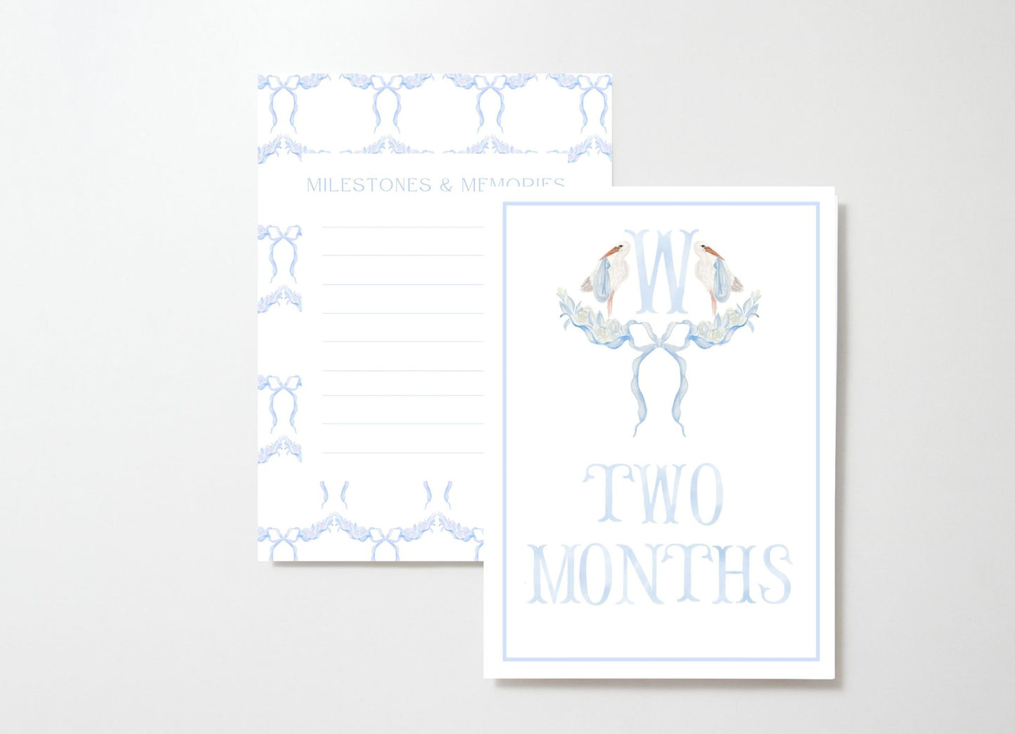 Custom Sea Island Stork Milestone Cards, Blue