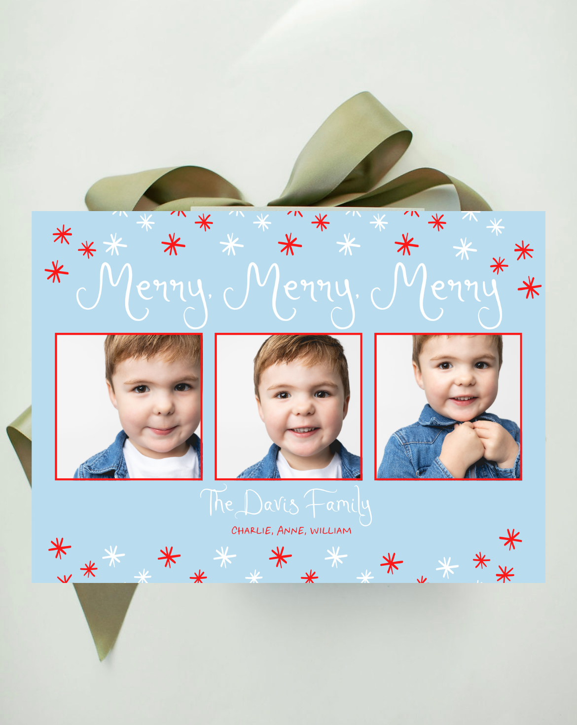 Merry, Merry, Merry Holiday Card, Blue
