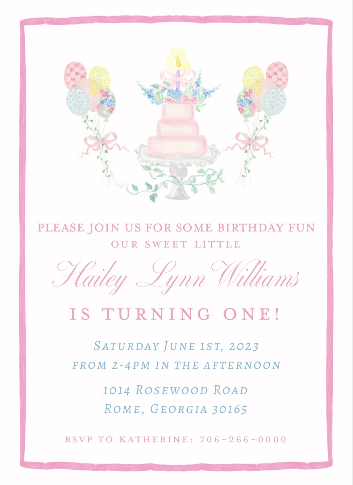 Cake and Balloons Invitation