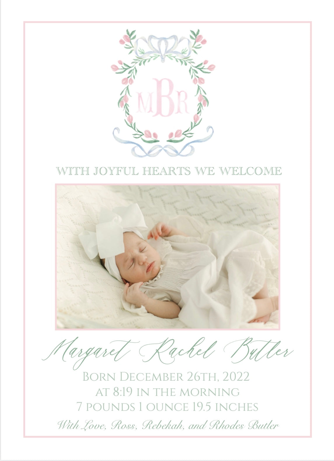 Roses In Bloom Birth Announcement