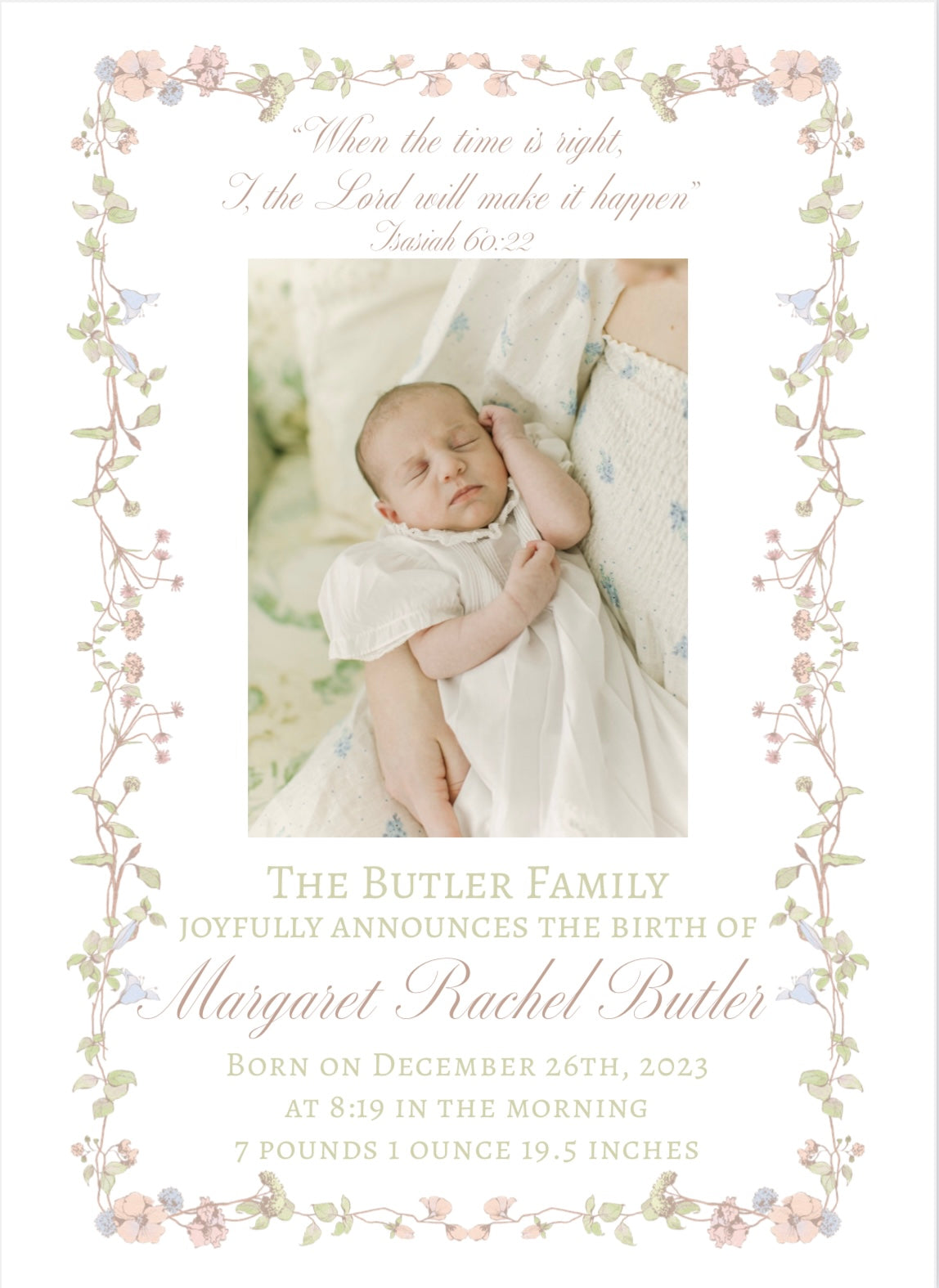 Pastel Meadow Birth Announcement