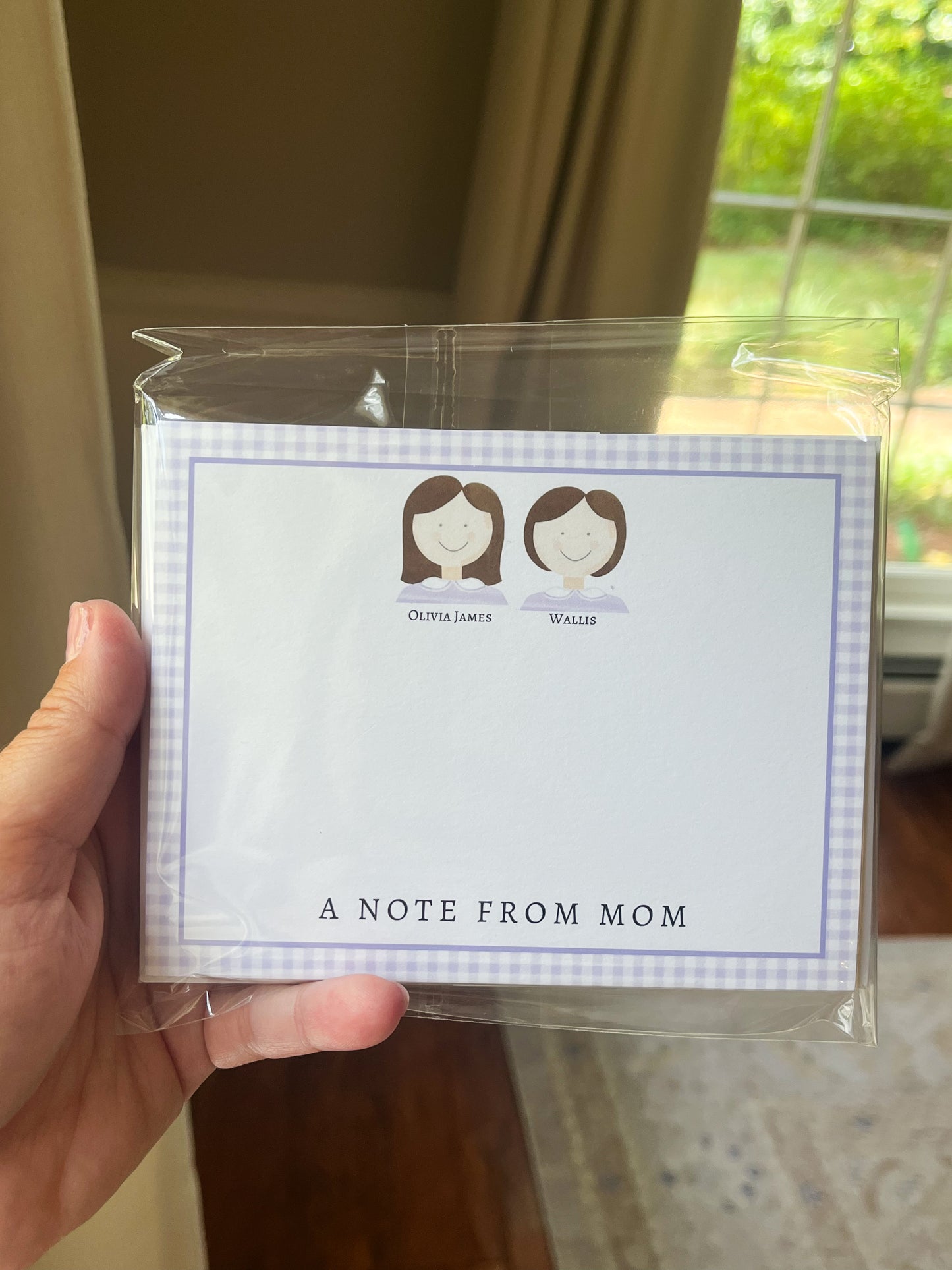 A Note From Mom Stationery, purple gingham