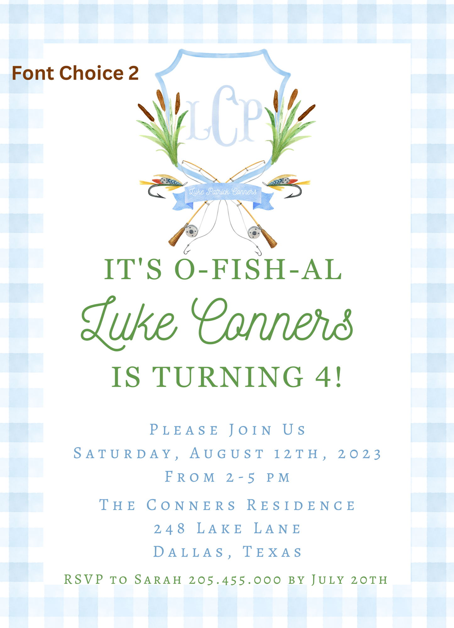 Gone Fishing Semi Custom Crest Birthday Invitation