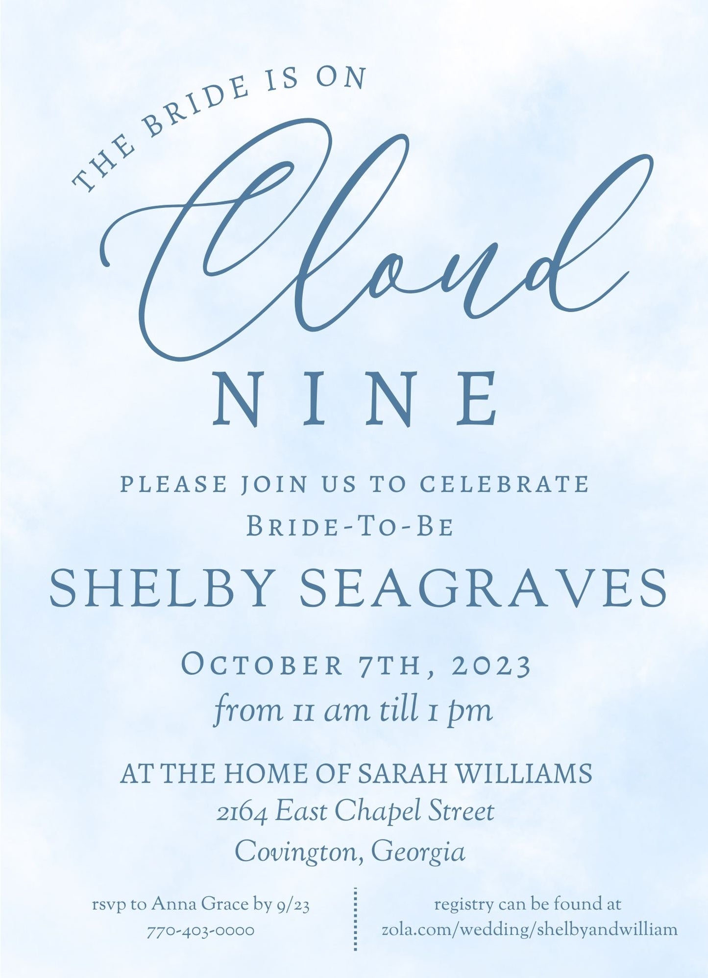 On Cloud Nine, Bridal/Baby Shower Invitation