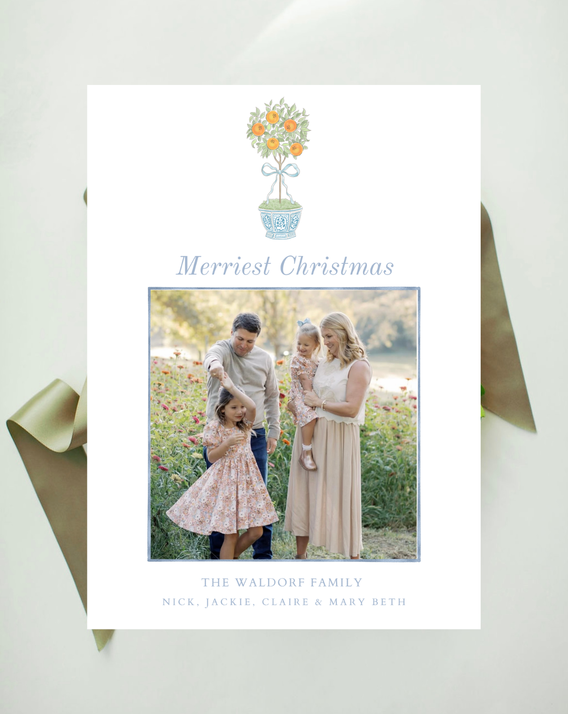 Christmas Topiary Holiday Card, Blue