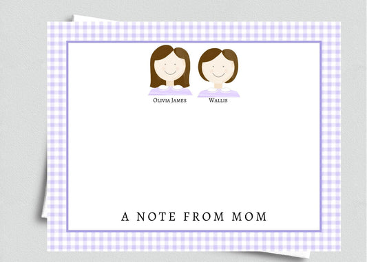 A Note From Mom Stationery, purple gingham