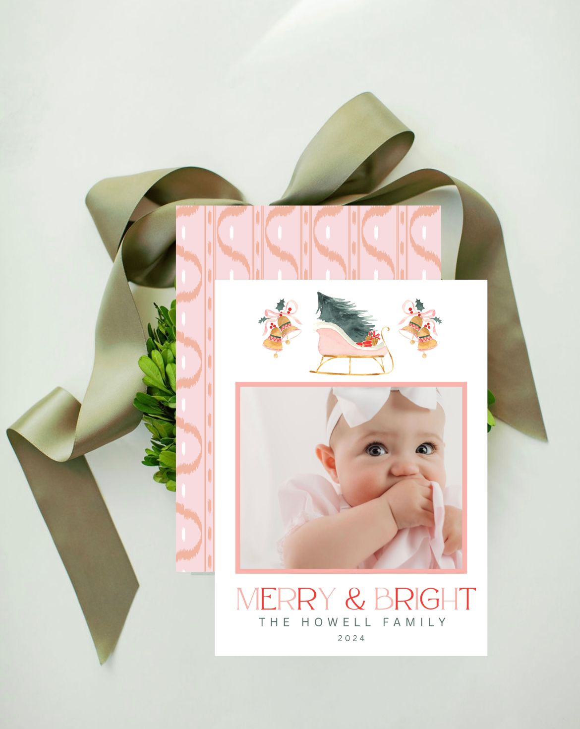 Little Pink Sleigh Holiday Card