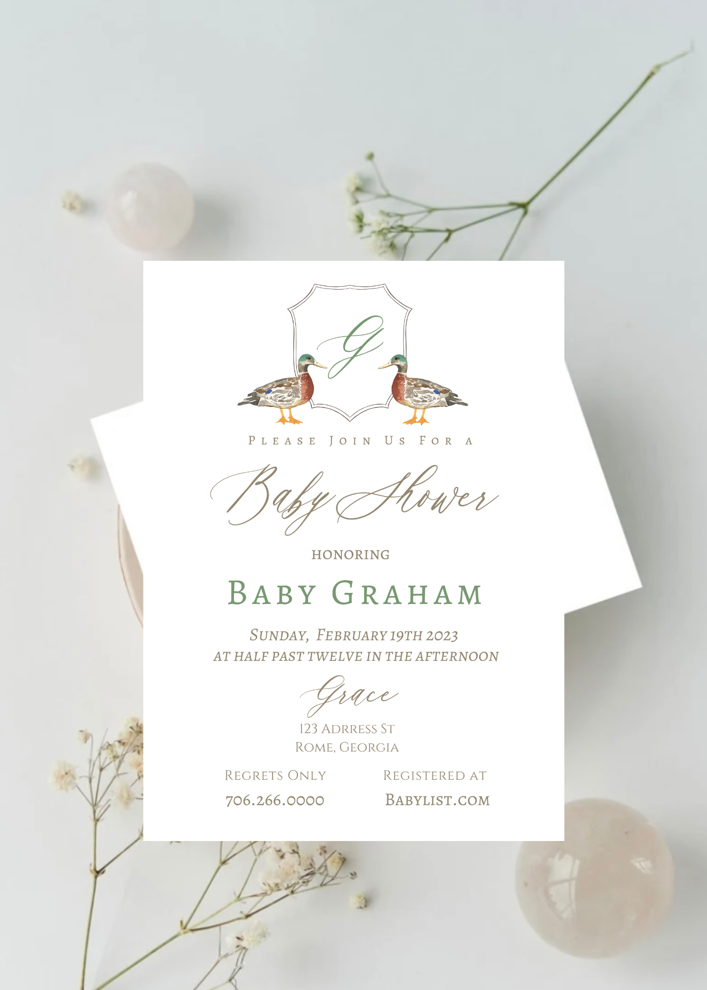 Classic Duck Invitation, Green