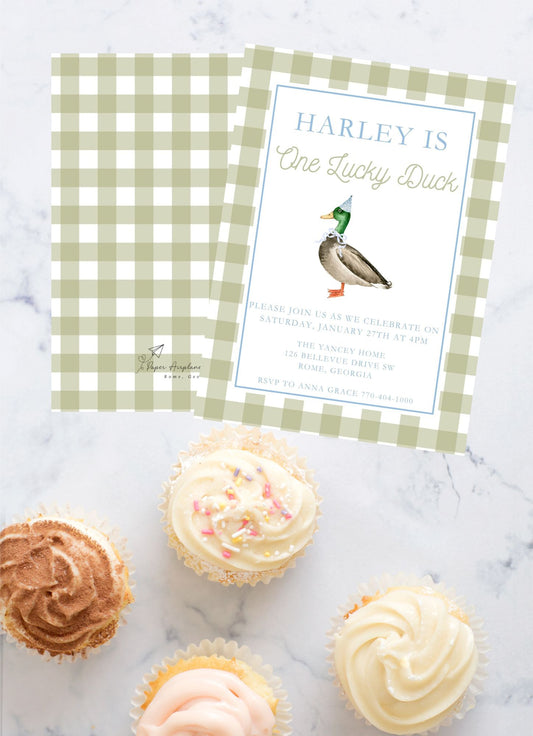 ONE Lucky Duck Birthday Invitation