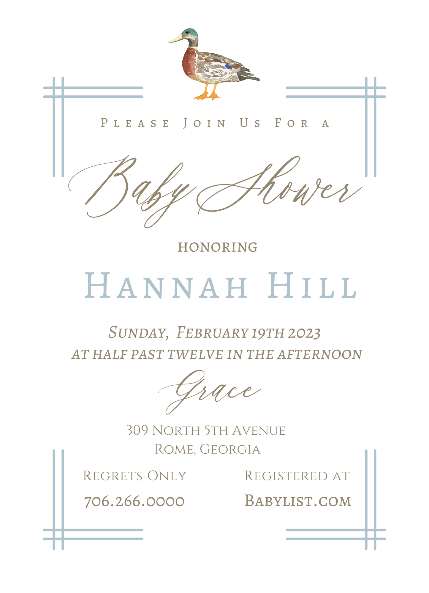 Classic Duck Shower Invite, Blue