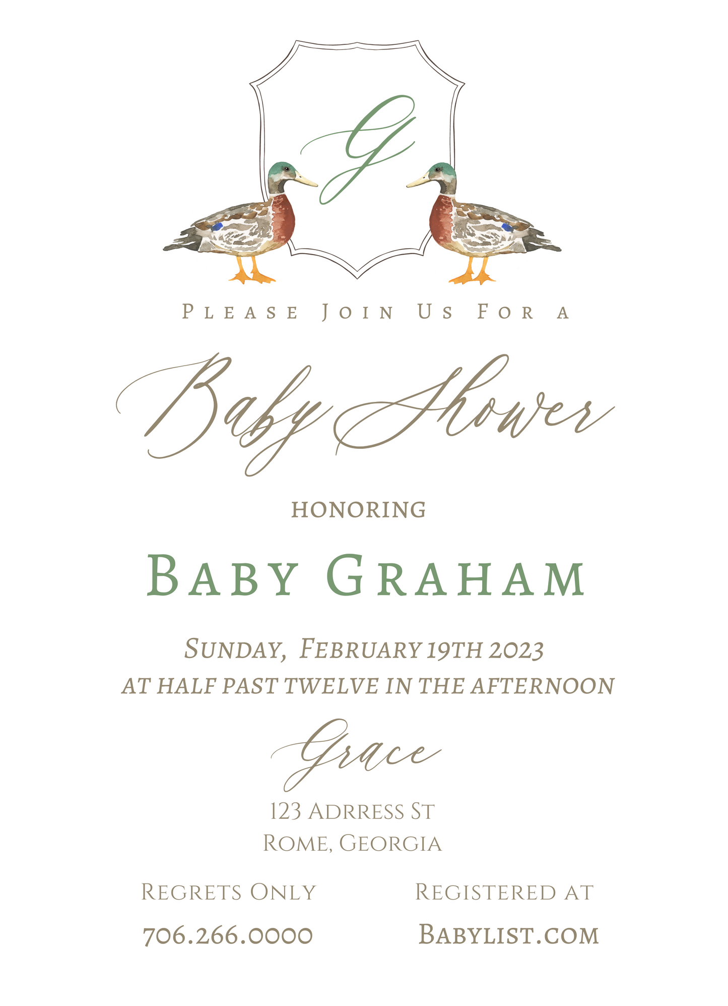 Classic Duck Invitation, Green